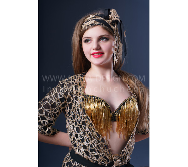 Professional Belly Dance Costume Amira STYLE Bra, Skirt With Pants,  Drapery, Pink Fuchsia Fabric , Gold Applique, Glass Rhinestones 